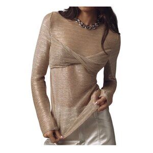 Anthropologie Twist-Front Shine Top Metallic Long Sleeve Size M